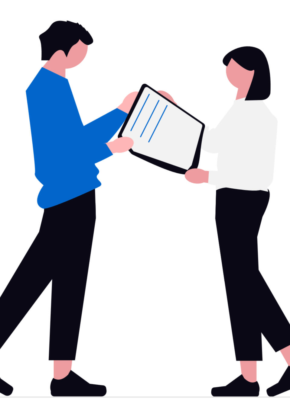 Clarifi Strategy for Startups illustration Vector illustration of founders presenting a startup pitch deck, representing Clarifi Strategy’s support for fundraising and investor communication.